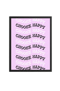 Doğal Ahşap Çerçeveli Retro Tablo - Choose Happy Yazılı Minimalist Duvar Sanatı | huhu2827