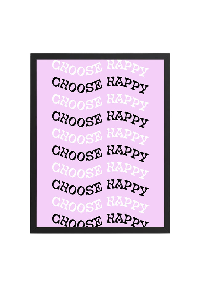 Doğal Ahşap Çerçeveli Retro Tablo - Choose Happy Yazılı Minimalist Duvar Sanatı | huhu2827