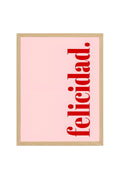Doğal Ahşap Çerçeveli Retro Tablo - Felicidad Yazı Tipi Kırmızı | huhu2828