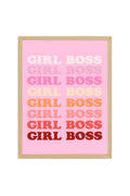 Doğal Ahşap Çerçeveli Retro Pop Art Tablo - Girl Boss Sloganı Yazı | huhu2830