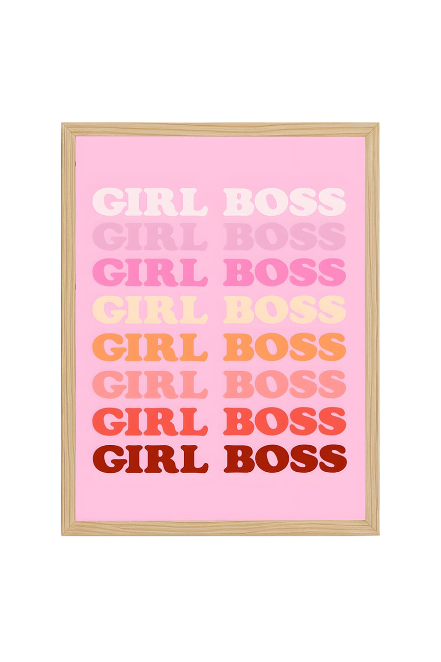 Doğal Ahşap Çerçeveli Retro Pop Art Tablo - Girl Boss Sloganı Yazı | huhu2830