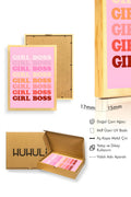 Doğal Ahşap Çerçeveli Retro Pop Art Tablo - Girl Boss Sloganı Yazı | huhu2830