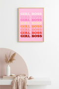 Doğal Ahşap Çerçeveli Retro Pop Art Tablo - Girl Boss Sloganı Yazı | huhu2830