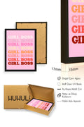 Doğal Ahşap Çerçeveli Retro Pop Art Tablo - Girl Boss Sloganı Yazı | huhu2830