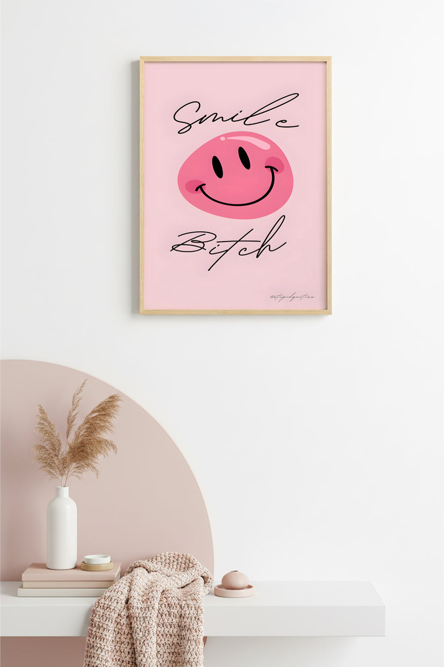 Doğal Ahşap Çerçeveli Retro Tablo - Minimalist Slogan Doodle | huhu2832
