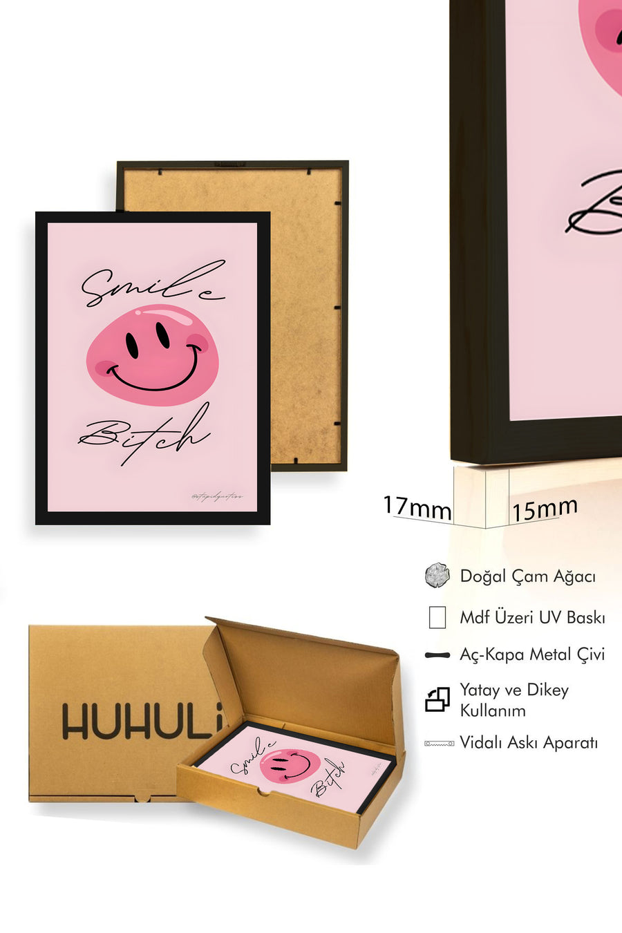 Doğal Ahşap Çerçeveli Retro Tablo - Minimalist Slogan Doodle | huhu2832