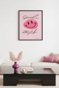 Doğal Ahşap Çerçeveli Retro Smiley Yüz Tablo - Pop Art Desenli | huhu2833