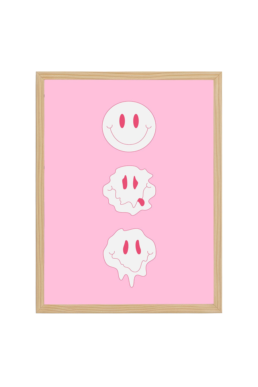 Doğal Ahşap Çerçeveli Retro Tablo - Emoticon Yüz İfadesi | huhu2837