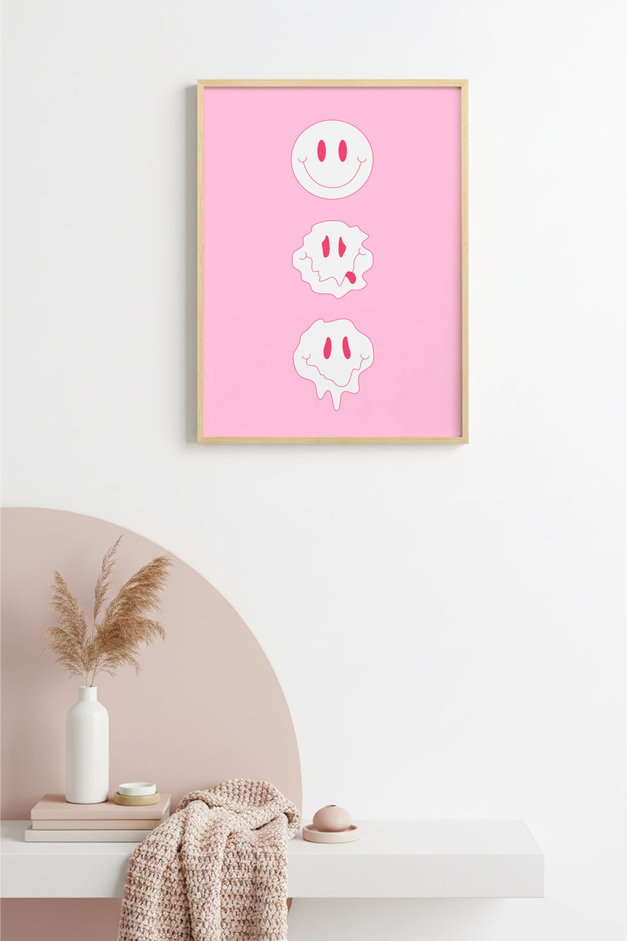 Doğal Ahşap Çerçeveli Retro Tablo - Emoticon Yüz İfadesi | huhu2837