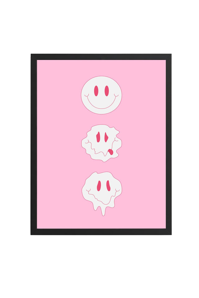 Doğal Ahşap Çerçeveli Retro Tablo - Emoticon Yüz İfadesi | huhu2837