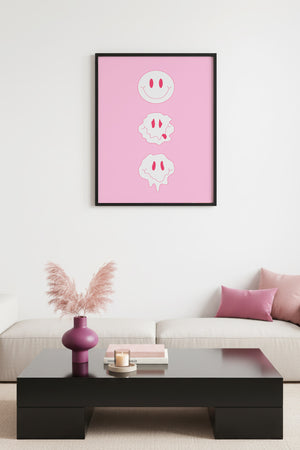 Doğal Ahşap Çerçeveli Retro Tablo - Emoticon Yüz İfadesi | huhu2837