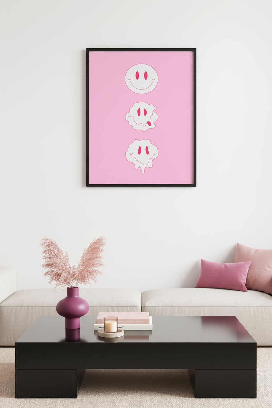 Doğal Ahşap Çerçeveli Retro Tablo - Emoticon Yüz İfadesi | huhu2837