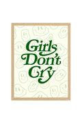 Doğal Ahşap Çerçeveli Retro Tipografi Tablo - Girls Don't Cry Yazılı Yeşil Dekoratif Kanvas | huhu2840