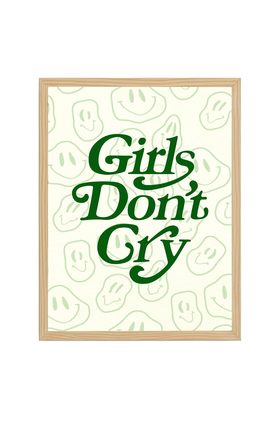 Doğal Ahşap Çerçeveli Retro Tipografi Tablo - Girls Don't Cry Yazılı Yeşil Dekoratif Kanvas | huhu2840