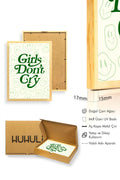 Doğal Ahşap Çerçeveli Retro Tipografi Tablo - Girls Don't Cry Yazılı Yeşil Dekoratif Kanvas | huhu2840