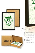 Doğal Ahşap Çerçeveli Retro Tipografi Tablo - Girls Don't Cry Yazılı Yeşil Dekoratif Kanvas | huhu2840