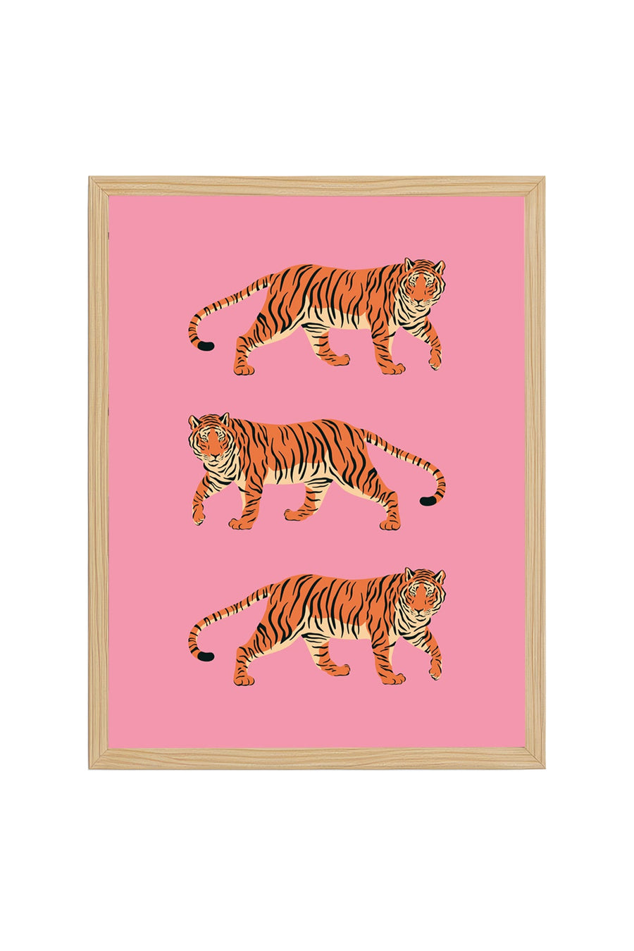 Doğal Ahşap Çerçeveli Tiger Desenli Tablo - Safari Hayvanları | huhu2846