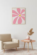Doğal Ahşap Çerçeveli Retro Floral Tablo - Pembe Çiçek Desenli | huhu2849
