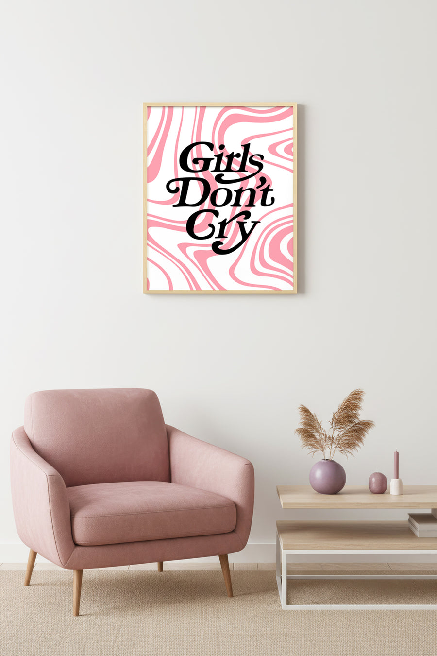 Doğal Ahşap Çerçeveli Retro Tablo - Girls Don't Cry Yazılı Pop Art | huhu2850