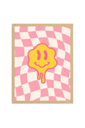 Doğal Ahşap Çerçeveli Retro Tablo - Pop Art Smiley Yüz Deseni | huhu2851
