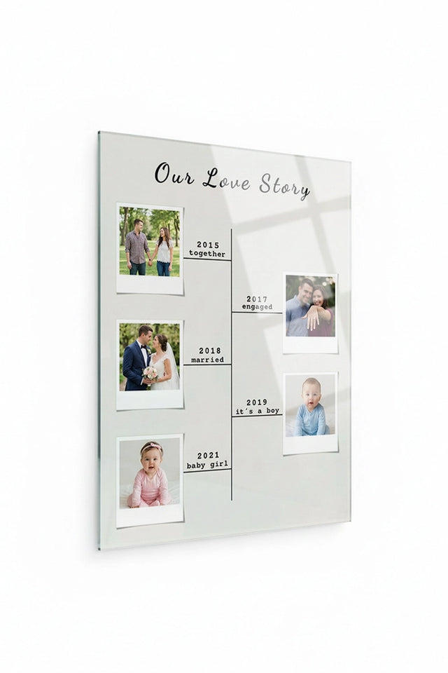 Kişiye Özel Cam Tablo – Our Love Story Zaman Çizelgesi