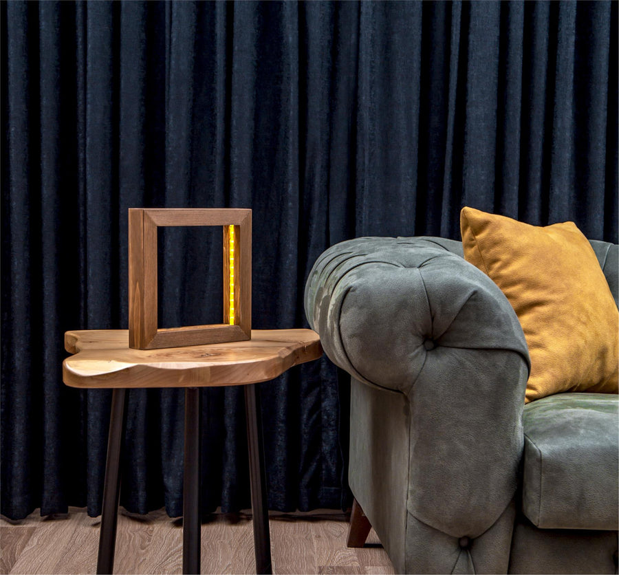 Kare Çerçeve Ahşap Masa Lambası - Kahve