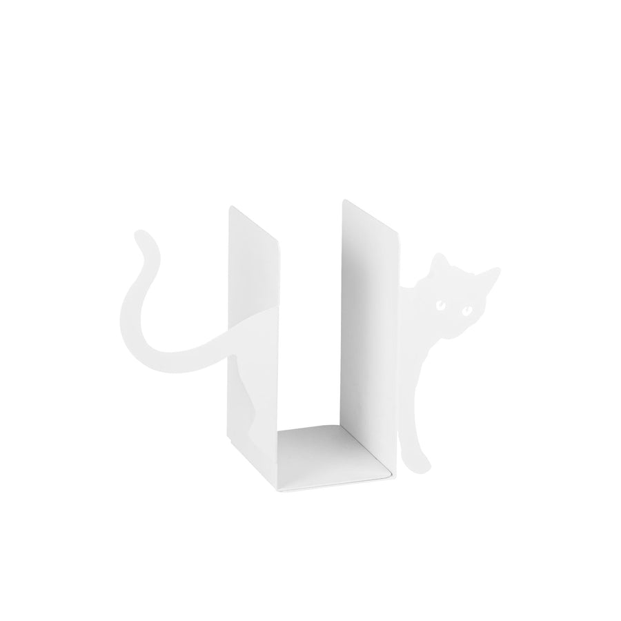 Kedi Motifli Metal Kitap Tutucu - Beyaz