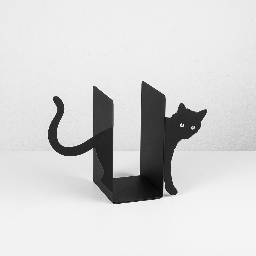 Kedi Motifli Metal Kitap Tutucu - Siyah