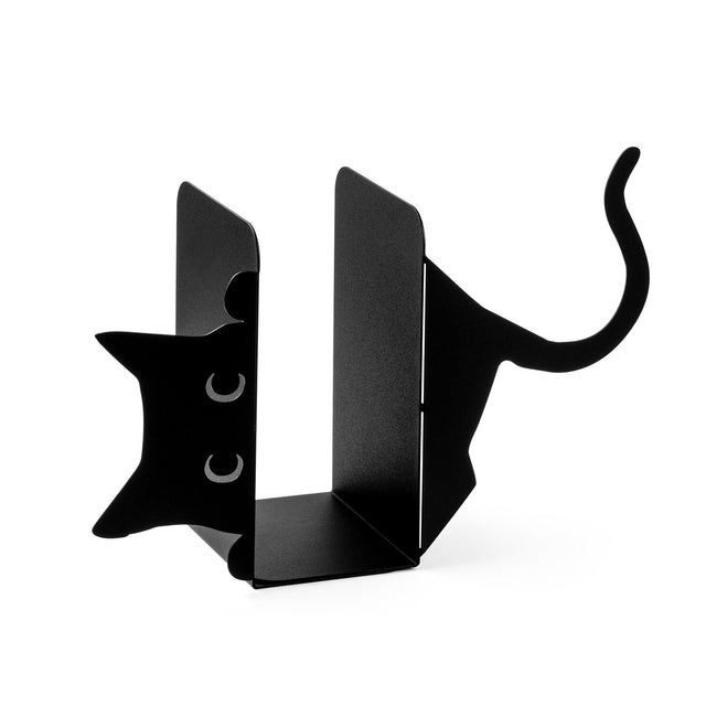 Uzanan Kedi Metal Kitap Tutucu - Siyah