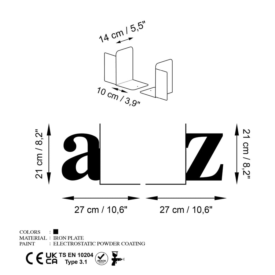 A-Z Harf Metal Kitap Tutucu - Siyah