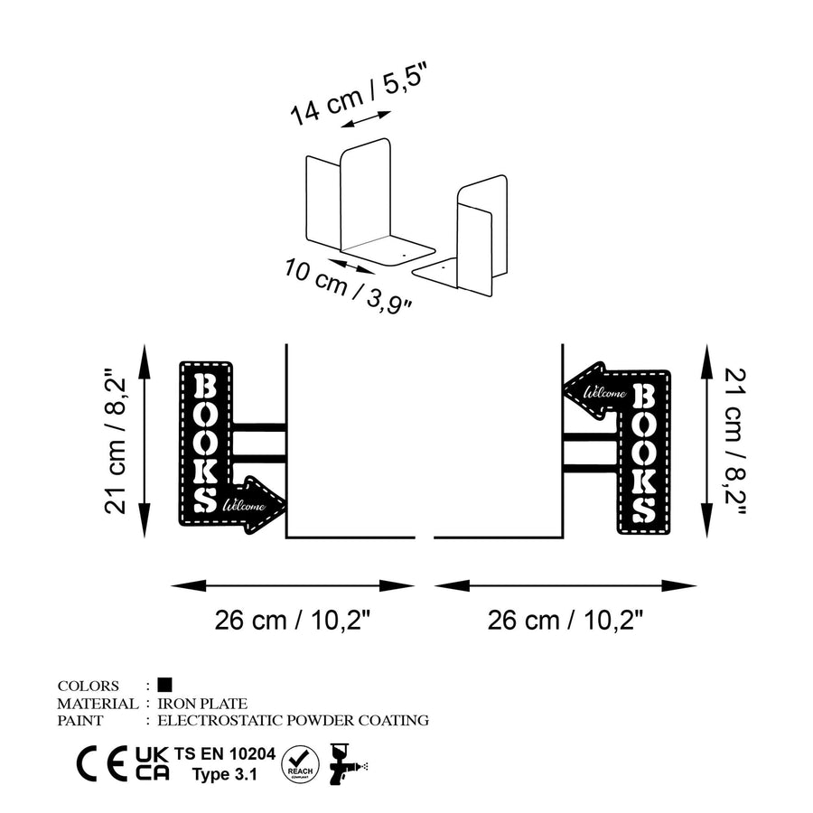 Books Tabela Metal Kitap Tutucu - Siyah