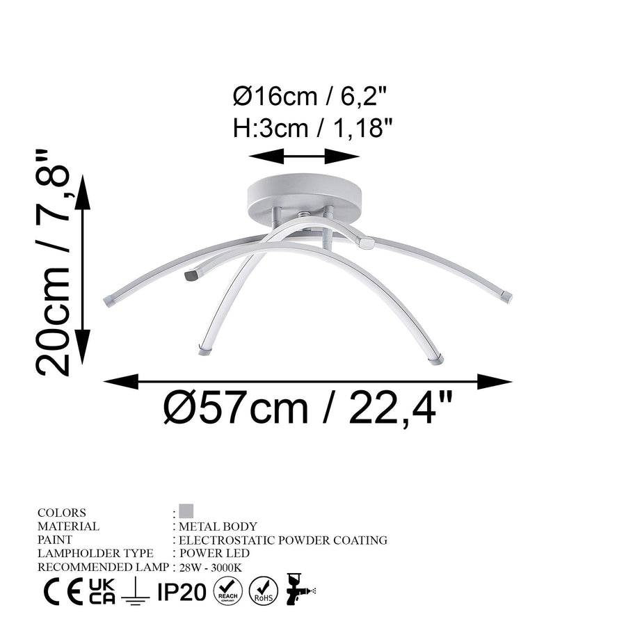 Gri Çok Kollu LED Plafonyer - Gri