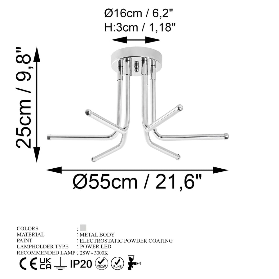 Çubuk Modern Metal Plafonyer - Gümüş