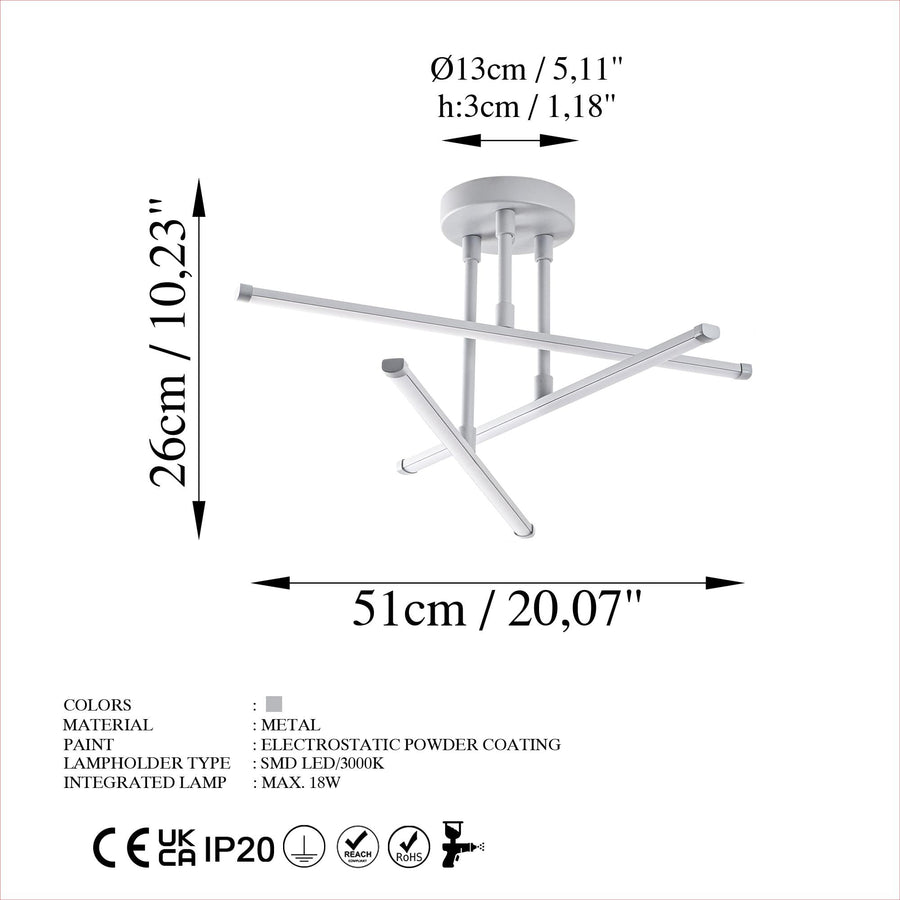 Çapraz Çubuk Modern Metal Plafonyer - Gri