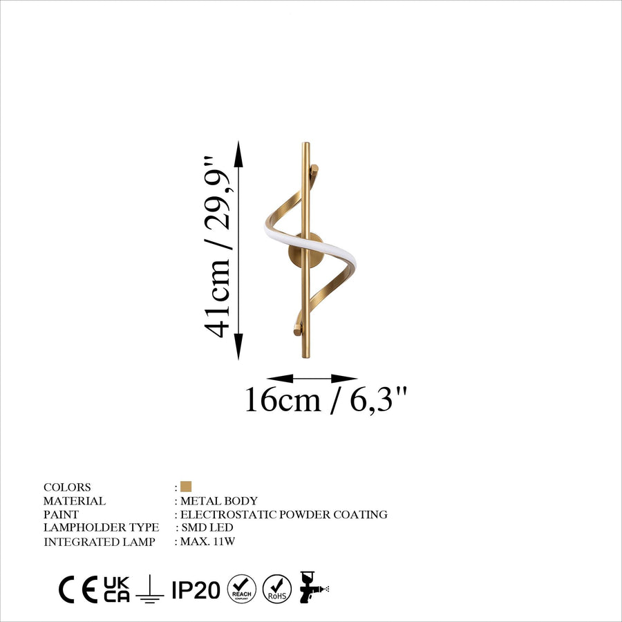 Spiral Modern Metal Aplik - Altın
