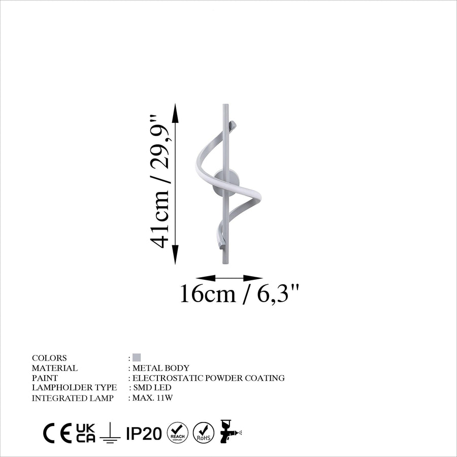 Spiral Modern Metal Aplik - Gri