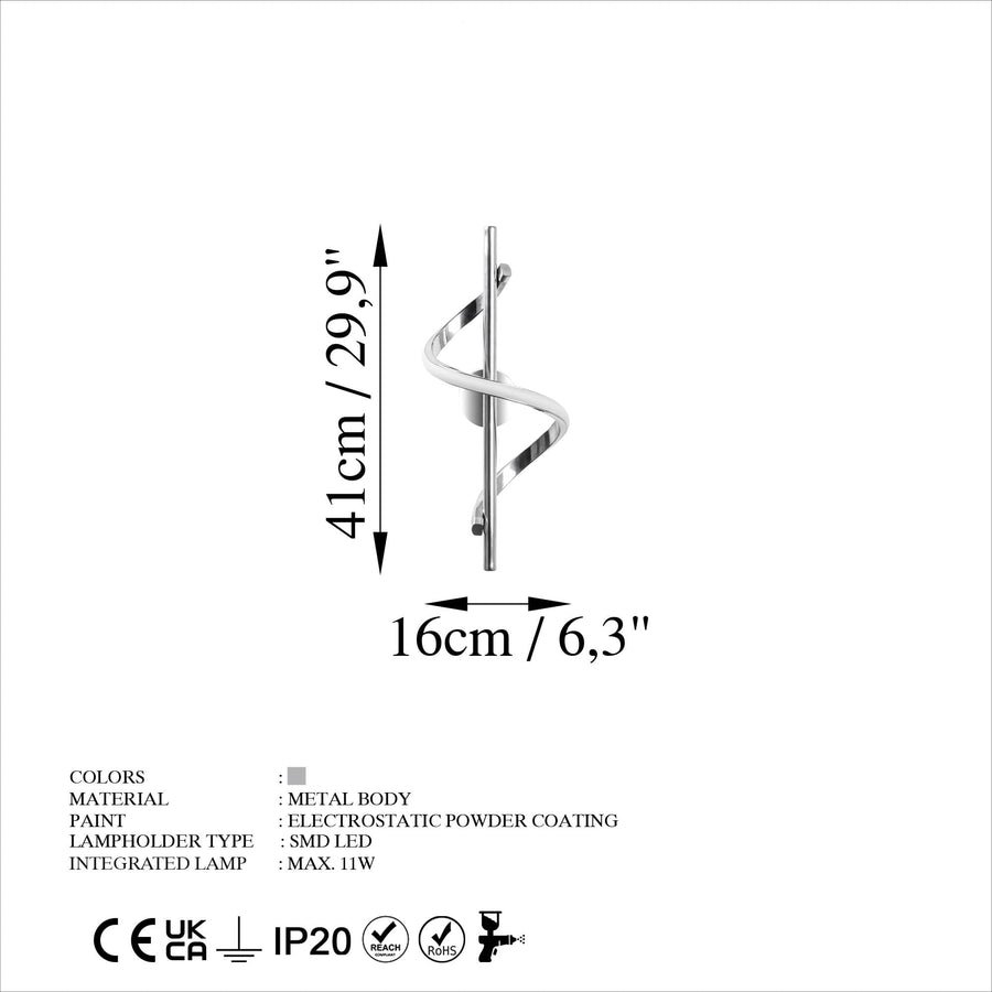 Spiral Modern Metal Aplik - Gümüş