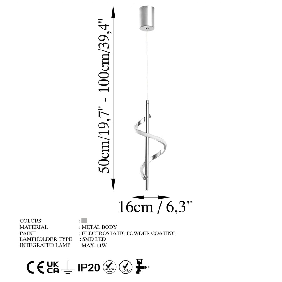 Spiral Modern Metal Tekli Sarkıt - Gümüş