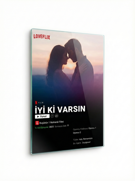 Loveflix Konseptli Cam Tablo | Sevgiliye ve Yıl Dönümüne Hediye