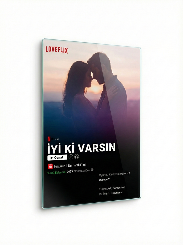 Loveflix Konseptli Cam Tablo | Sevgiliye ve Yıl Dönümüne Hediye
