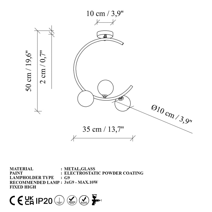 Glop 3'lü Spiral Cam Plafonyer - Siyah