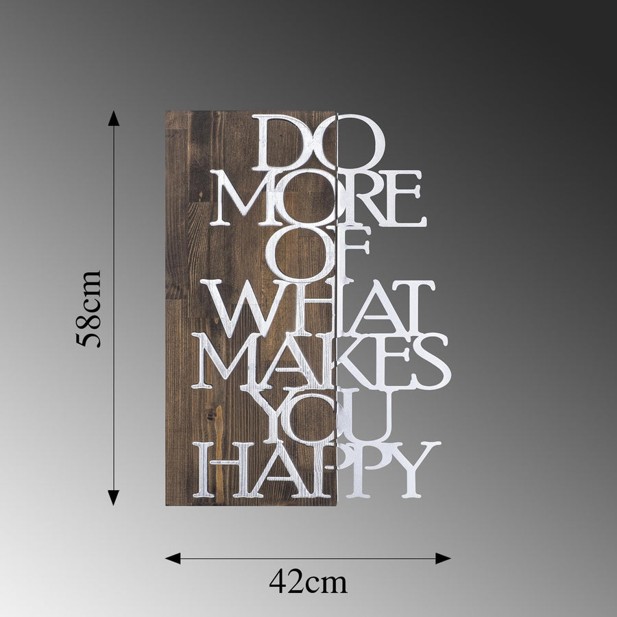 Do More Happy Ahşap Metal Duvar Panosu - Gümüş