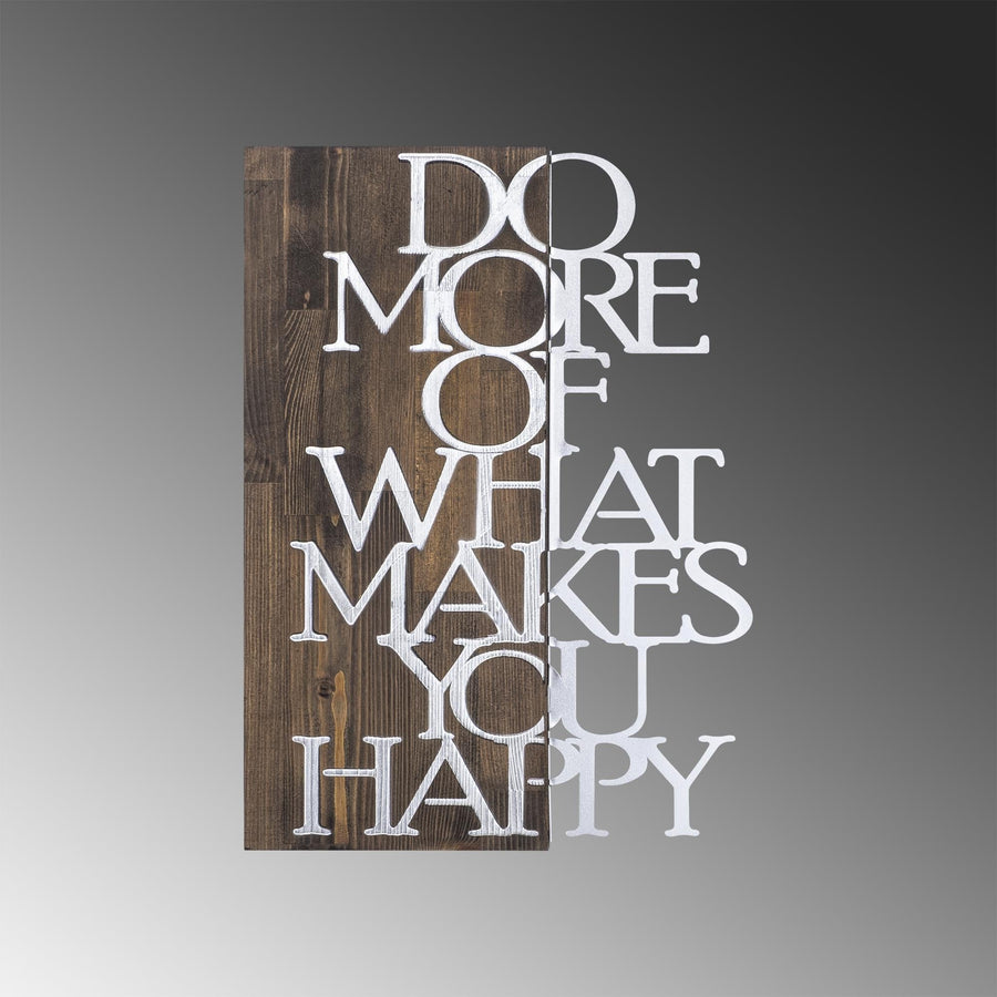 Do More Happy Ahşap Metal Duvar Panosu - Gümüş