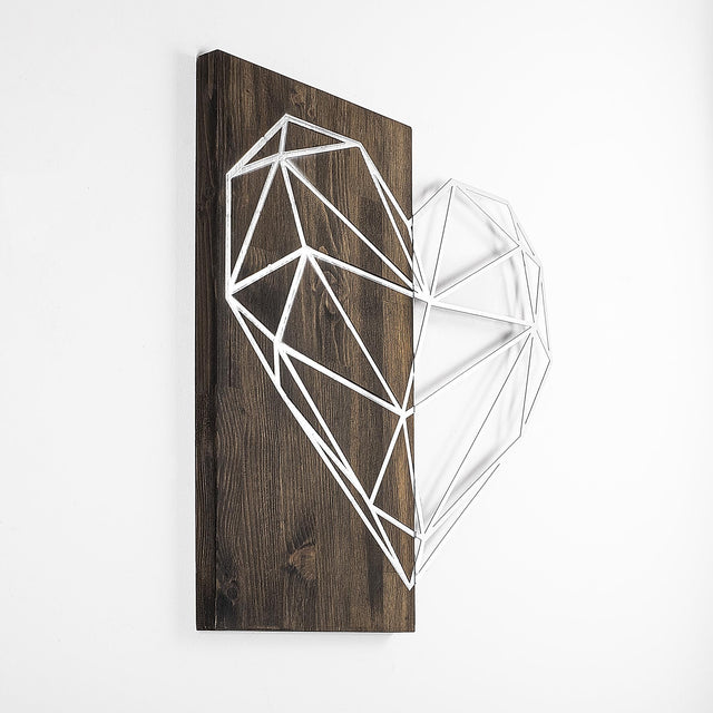 Geometrik Kalp Ahşap Metal Duvar Panosu - Beyaz