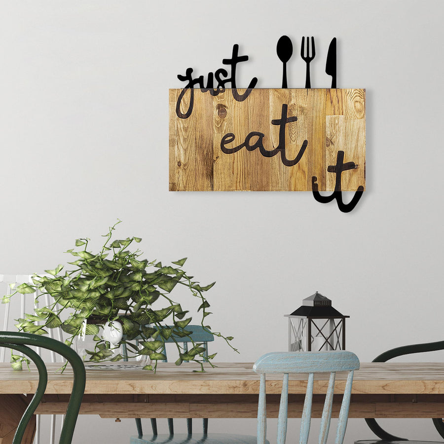 Just Eat It Metal Ahşap Duvar Panosu - Siyah