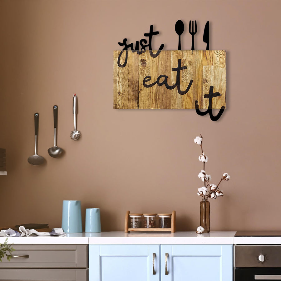 Just Eat It Metal Ahşap Duvar Panosu - Siyah