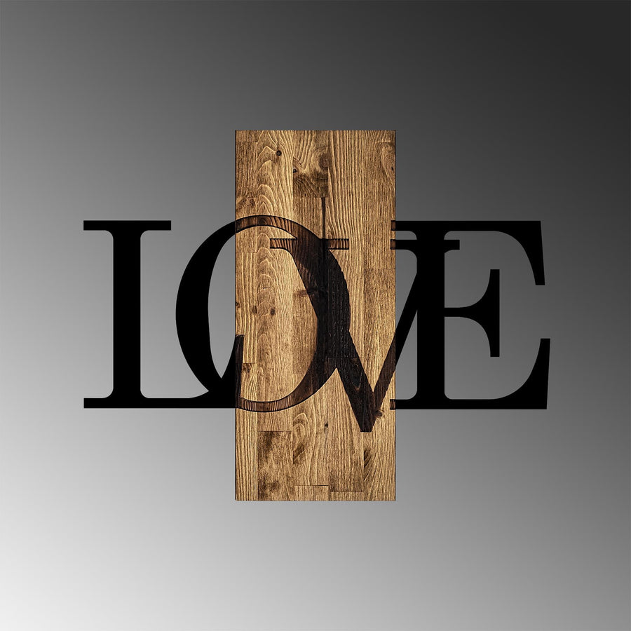 Love Yazısı Modern Metal Ahşap Duvar Panosu - Ahşap Siyah