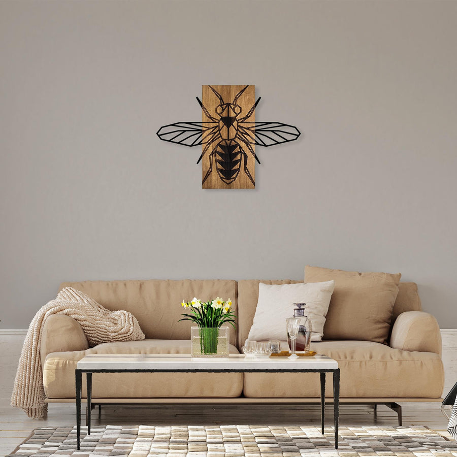 Arı Geometrik Ahşap Metal Duvar Panosu - Ahşap