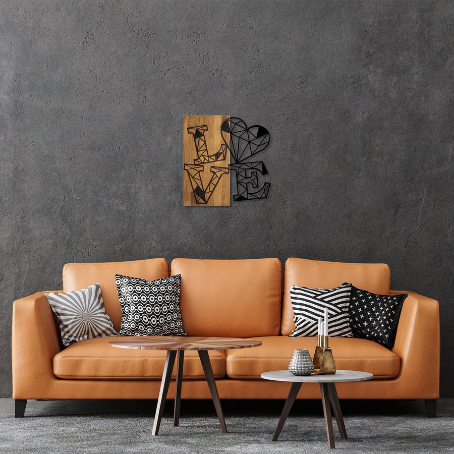 Love Geometrik Metal Ahşap Duvar Panosu - Ahşap