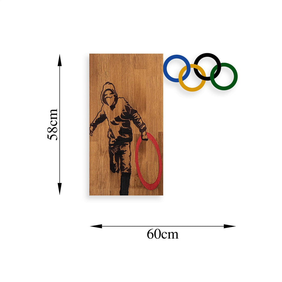 Banksy Olimpiyat Metal Ahşap Duvar Panosu - Ahşap